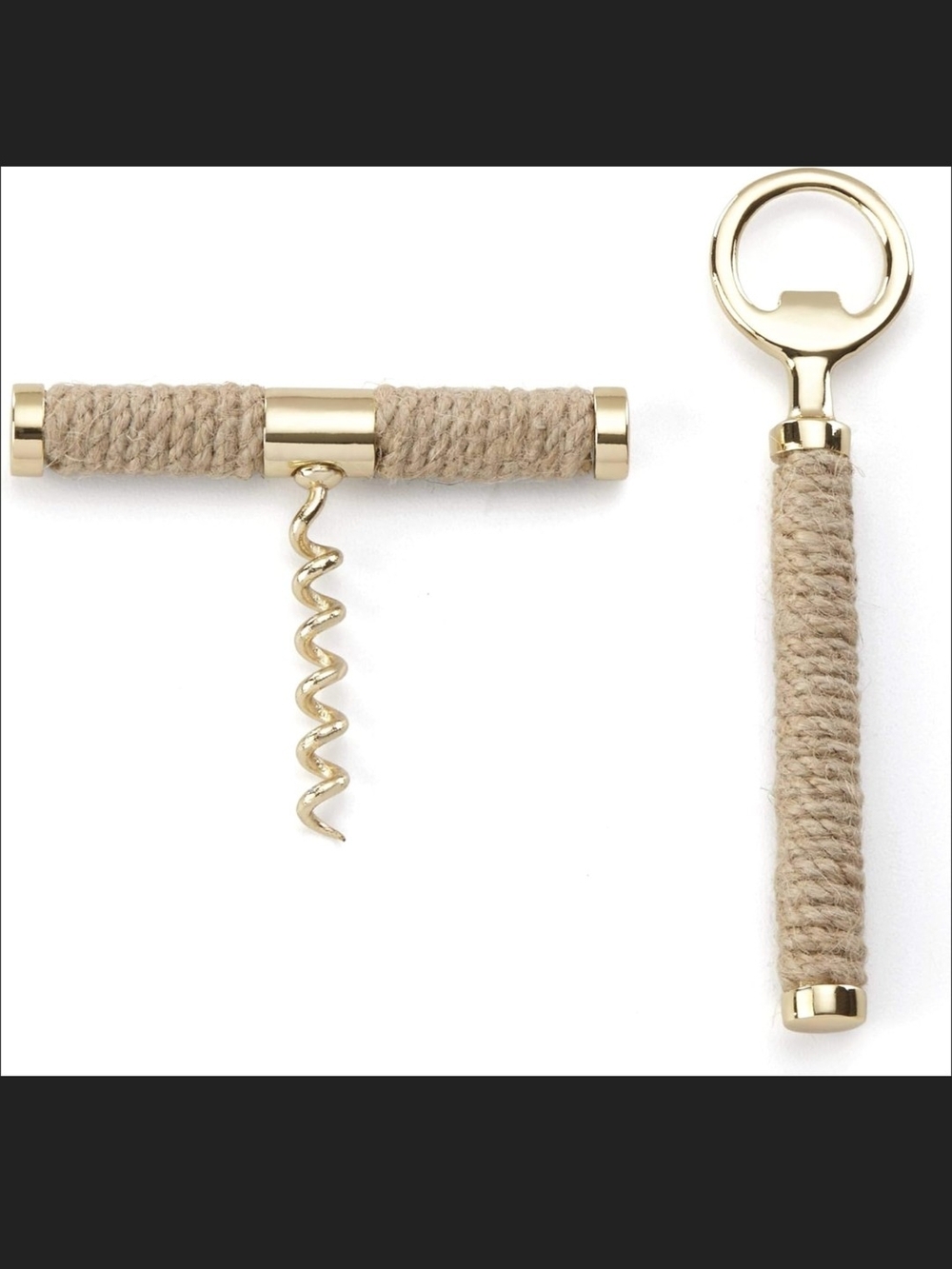 kate spade Twine-Wrapped Corkscrew and Bottle Opener in Beige and Gold